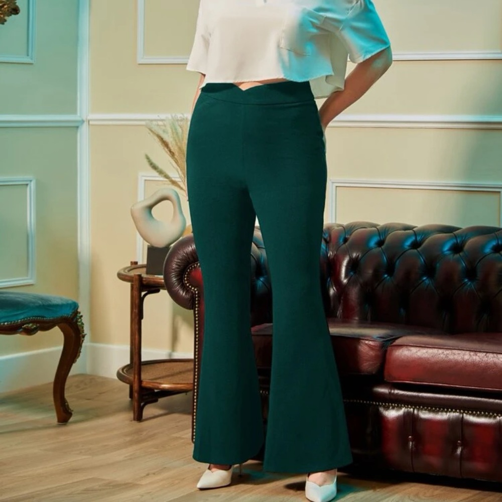 Green Flare Pants - Picture 2 of 6